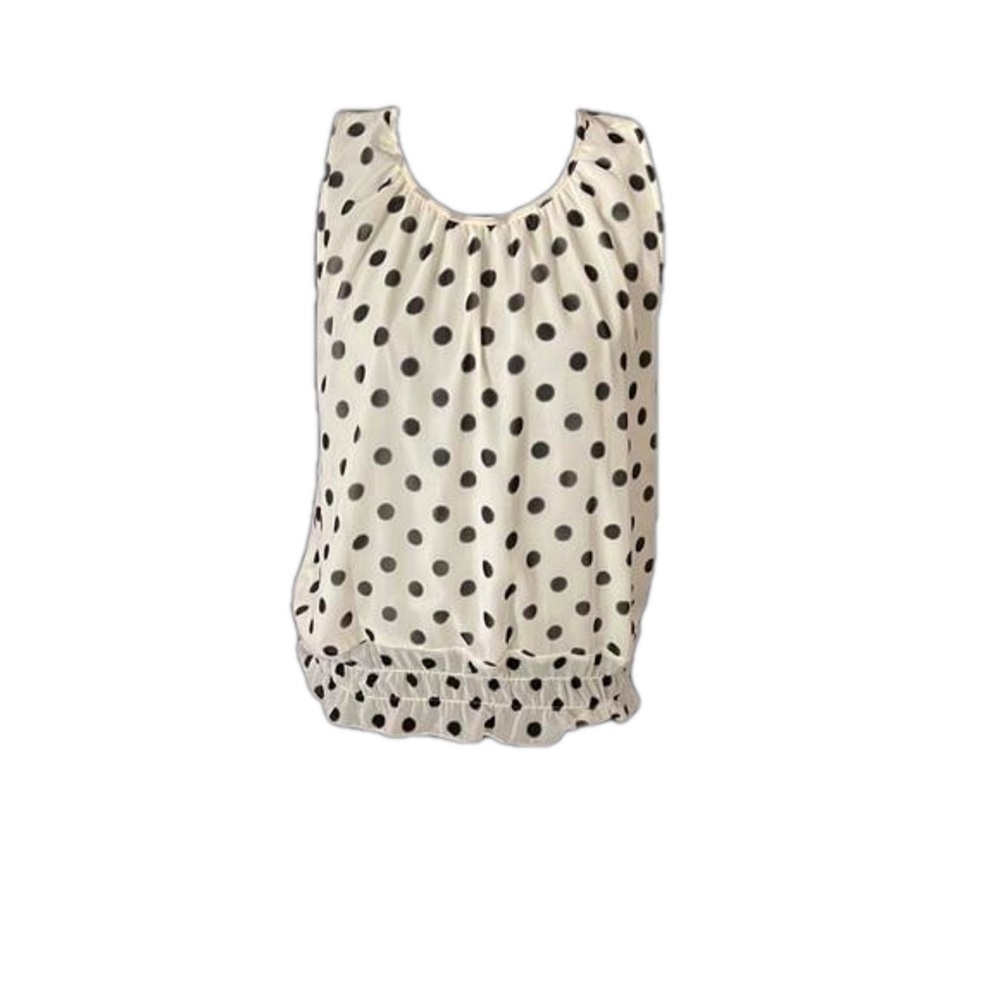 Collective Concepts Cream Color Black Polka Dot Sleeveless Blouse Size L